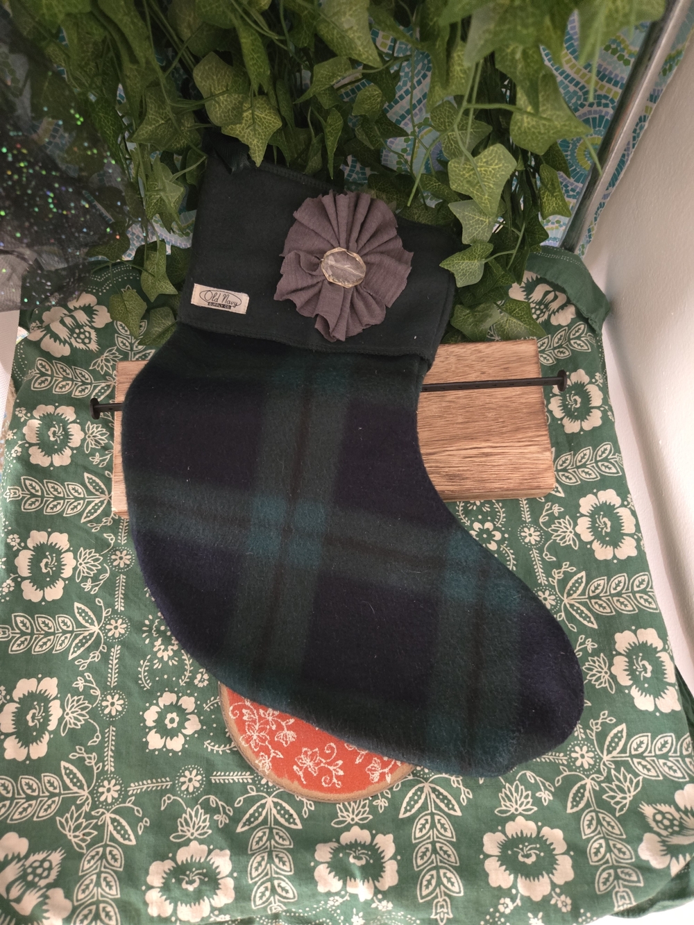 4/$15 Vintage Plaid Christmas Stocking Old Navy Wool Blend Holiday Stocking Cott